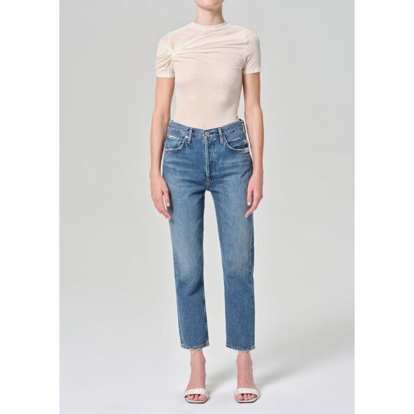 AGOLDE Riley High Rise Straight Crop Jeans – Frequency Wash Denim Size 30 - Picture 1 of 17